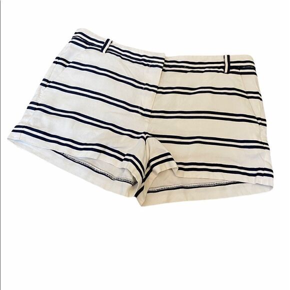 Navy&White Striped Linen CottonBlend Cuffed Short - Picture 1 of 7